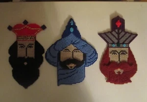 3 Canvas Needlepoint Wise Men Handmade Magi Navitity Christmas Embroidered - Picture 1 of 4