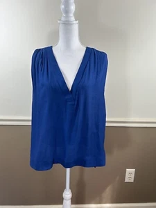 Free People Women's Sleeveless Shirt LARGE Blue V Neck Tank Top Boho Lagenlook - Picture 1 of 11