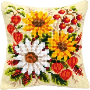 Vervaco Cross Stitch Cushion Kit Floral Delight 16" x 16" - Picture 1 of 2