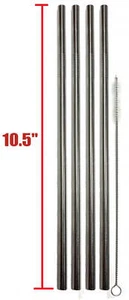 EXTRA LONG Stainless Steel Drinking Straws 10.5" Length 4 Qty - Wide Straight - Picture 1 of 10