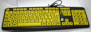 EZ EYES YELLOW LARGE PRINT KEYBOARD KL-306B For Visually Impaired wired USB plug - Picture 1 of 6