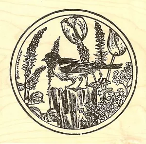 Bird Baltimore Oriole In Spring Wood Mounted Rubber Stamp NORTHWOODS PP9764 New - Picture 1 of 1