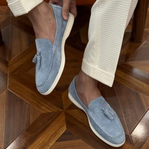Italian British Style Mens Real Suede Leather Slip On Loafers Tassel Shoes Flats - Picture 1 of 29