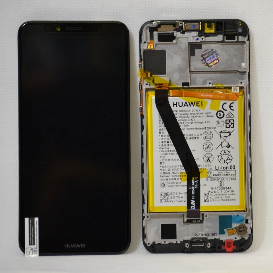 Genuine Huawei Y6 2018 (ATU-L11) LCD Assy +Frame +Batt New Black 02351WLJ - Image 1 of 1