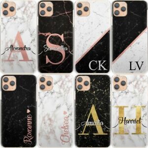 Personalised Initial Phone Case;Black Marble Hard Cover For Google/Asus/Oppo