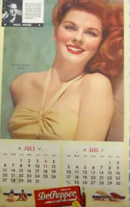 Vintage July-August, 1947, Dr. Pepper Calendar Ad Featuring Ruth Valmy, Actress - Picture 1 of 10