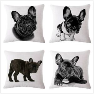 Pillowcase Cotton Linen French Bulldog Lovely Pattern Cushion Cover Waist Pillow