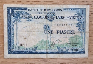 Banconota Une Piastre Banca Cambogia Laos e Vietnam - Foto 1 di 2