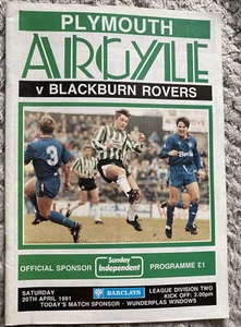 Plymouth Argyle v Blackburn Rovers 20/04/91 ( Division Two ) - Picture 1 of 2
