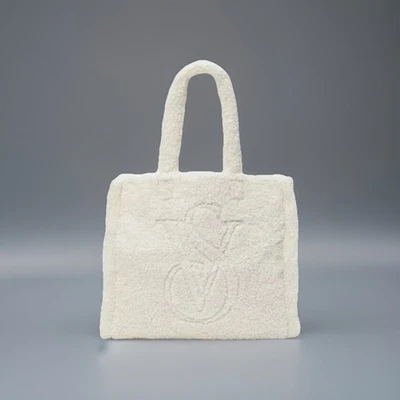 NUEVO CON ETIQUETAS VICTORIA SECRET Sherpa Bolso de Mano Grande Blanco/Crema VS Logo Foto 1 de 2