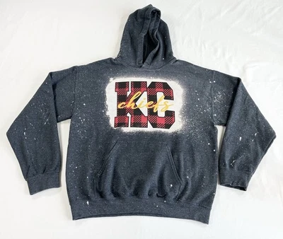 Женская синяя толстовка с капюшоном Kansas City Chiefs Football Bleach Art Buffalo Check M A9108 - Изображение 1 из 4