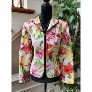 Requirements Women's Floral Polyester Long Sleeve Full Zip Front Casual Jacket L - Picture 1 of 11