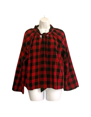 Madewell Tie-Neck Buffalo Plaid Long Sleeve Blouse _ Red _ Medium - Image 1 of 4
