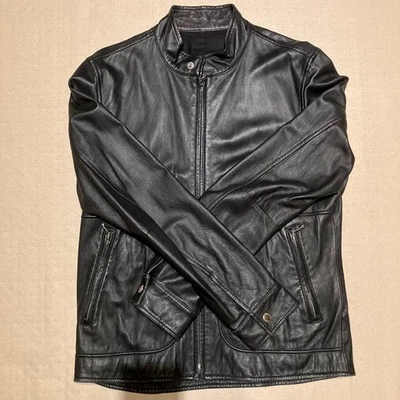 SOPHNET. Black Leather Jacket M Camouflage Zipper Riri Style Used - Image 1 of 4