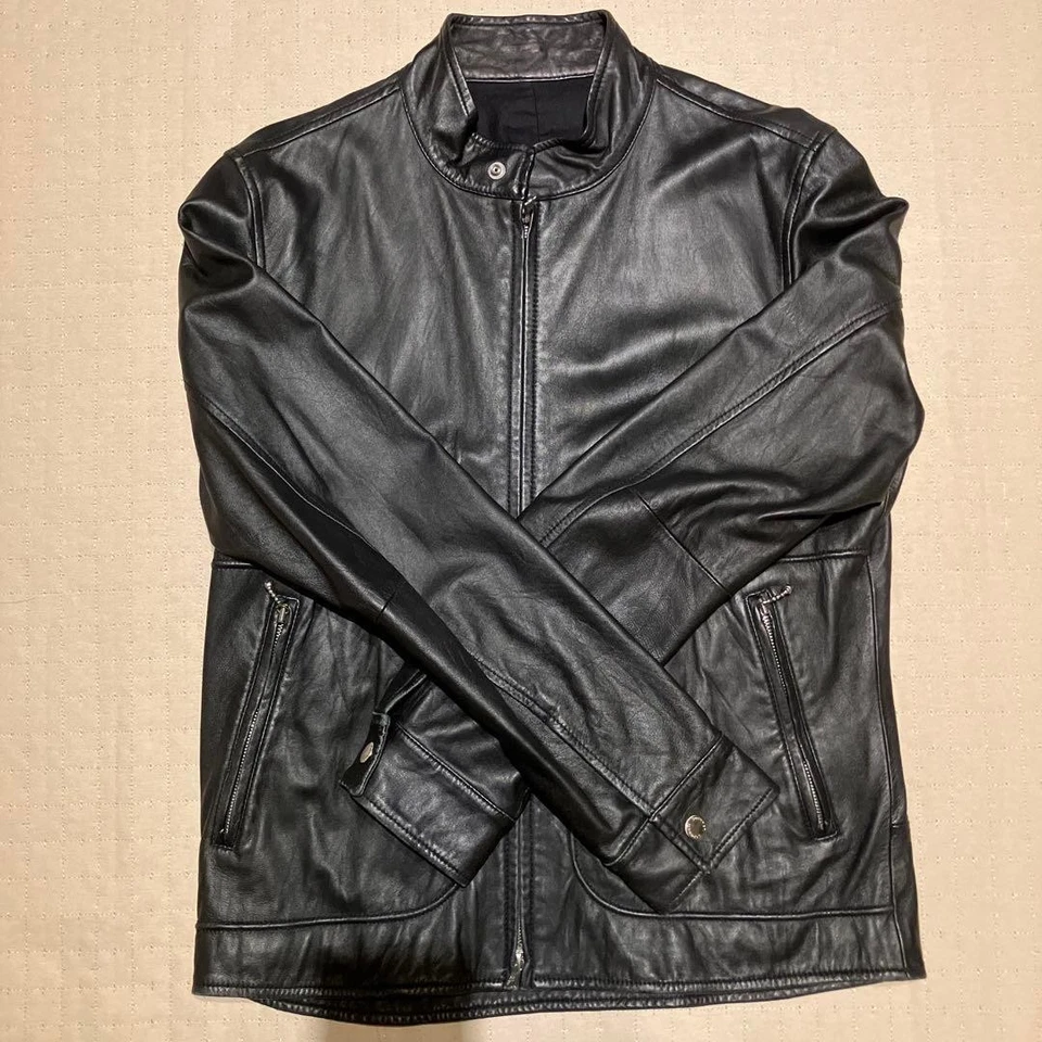 SOPHNET. Black Leather Jacket M Camouflage Zipper Riri Style Used - Image 1 of 4