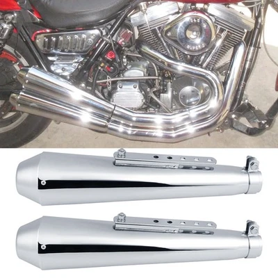2x Megaphone Style Chrome Exhaust Muffler 17.5" For Harley Honda Chopper Bobber - Image 1 of 4