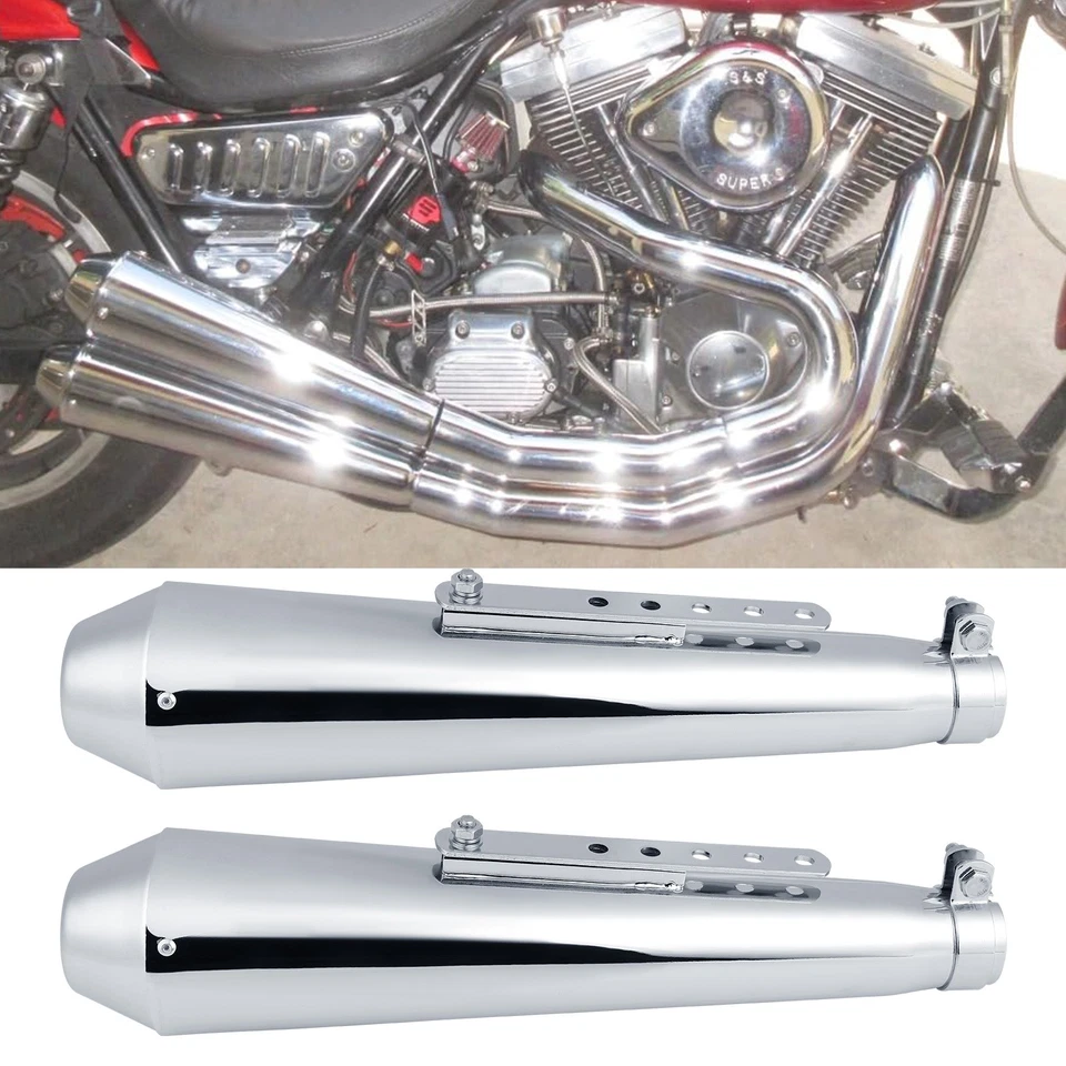 2x Silenciador de escape cromado estilo megáfono 17,5" para Harley Honda Chopper Bobber Foto 1 de 4