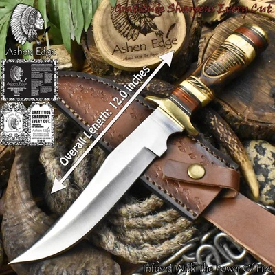 Cuchillo Bowie personalizado Ashen Edge 440C acero hueso latón protector camping veteranos regalo Foto 1 de 4