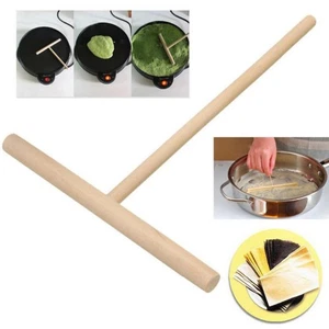 2Pcs T Shape Wooden Rake Round Batter Pancake Crepe Spreader Kitchen Tools - Picture 1 of 12