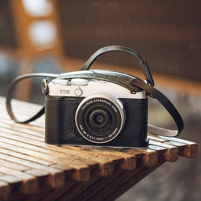 Estuche de cuero genuino para cámara con base de metal para Fujifilm X-E5 negro Foto 1 de 4