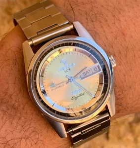 Reloj Automático Tressa Lux Cristal Vintage Años 70 Para Hombre Suizo 36mm Esfera Dorada Raro - Imagen 1 de 24