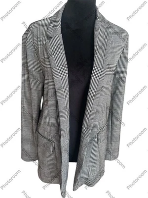 Blazer Massini mediano blanco y negro a cuadros con un solo botón Foto 1 de 4