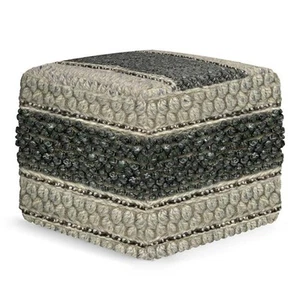 Pemberly Row Contemporary Square Pouf in Green and Natural Handloom Woven - Picture 1 of 6