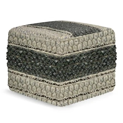 Pemberly Row Contemporary Square Pouf in Green and Natural Handloom Woven - Image 1 of 4