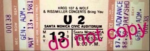 U2 + Suburban Lawns Ticket für Santa Monica Civic Auditorium, ca 13.05.81 - Bild 1 von 2