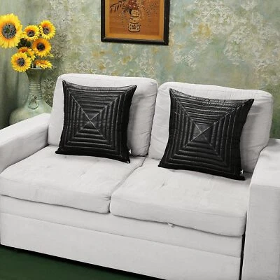 Funda de almohada de cuero acolchada negra funda decorativa de piel de cordero genuina Living Foto 1 de 4