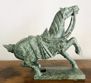 Vintage Soapstone Carved War Horse Statue Chinese Motif