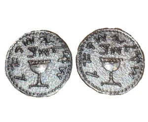 Réplica de moneda hebrea antigua de Jerusalén moneda de medio siclo gemelos מחצית השקל - Imagen 1 de 6