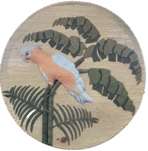 Vintage Don Freedman Round Parrot Bird Wall Hanging 36" Jute Silk Tapestry - Picture 1 of 11