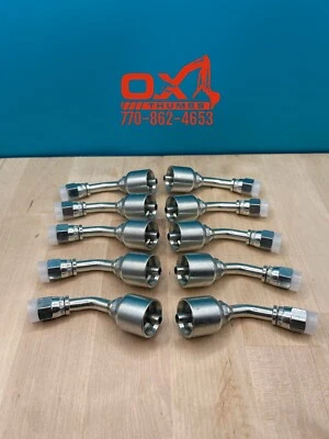 10 Parker Style 13743-4-4 Hydraulic Hose Crimp Fittings 1/4” Hose X 1/4” FJIC 45 - Image 1 of 4