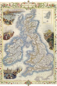 1800'S MAP BRITISH ISLES ENGLAND DUBLIN EDINBURGH VINTAGE POSTER REPRO - Picture 1 of 3