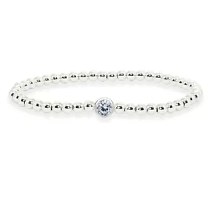 Polished 925 Silver Beaded Stretch Bracelet Made with Clear European Crystal - Picture 1 of 3