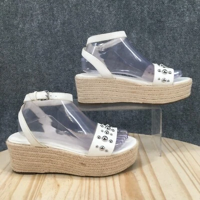 Sandalias Marc Fisher Mujer 8 M Joyce Alpargata Blanco Imitación Cuero Tachonado Cuña Foto 1 de 4