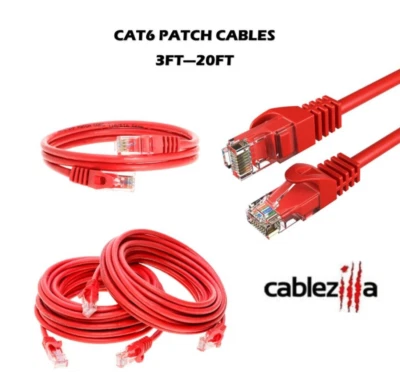 CAT6 Red Ethernet Patch Cord LAN Network Cable RJ45 3FT- 20FT Multi-Pack LOT - Image 1 of 4