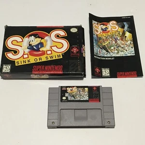 Rare 1994 S.O.S Sink or Swim SNES CIB Complete Box Manual TESTED WORKS Titus SOS - Picture 1 of 12