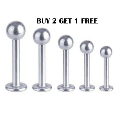 316L Chirurgico Acciaio Labbro Borchie Cartilagine Argento Barretta Anello Con - Immagine 1 di 2