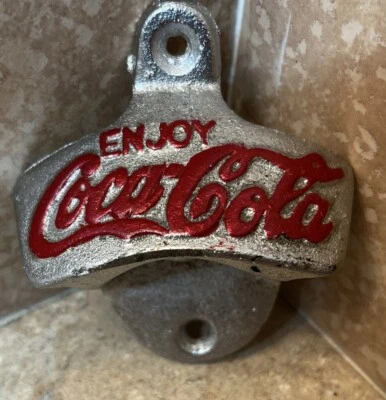 ENJOY COCA COLA Vintage 3" SODA BOTTLE OPENER Silver Tone Metal Wall Mount COKE - Image 1 of 4