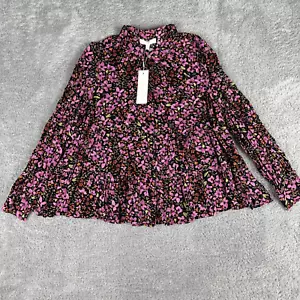 Adyson Parker Women's Button Up Floral Shirt 2X Purple Black - Picture 1 of 13