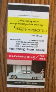 1958 HOWARD WILLEY OLDSMOBILE CAR DEALER MATCHCOVER (LEE'S SUMMIT, MISSOURI) E16 - Picture 1 of 3