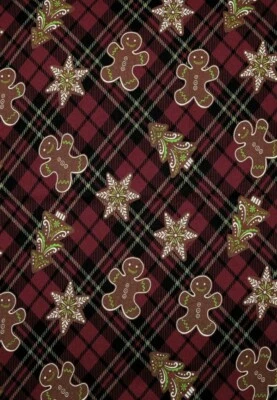 LINED WINDOW VALANCE CURTAIN 42 X 12 CHRISTMAS GINGERBREAD MAN TREE BAKING PLAID - Image 1 of 4