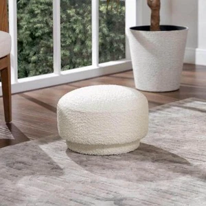 Jennifer Taylor Ottoman 10"Hx15"W Fuji Mushroom Footstool Ivory White Boucle - Picture 1 of 8