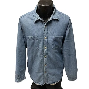 Vtg 80’s Wrangler Blue Jean FLEECE LINED Winter Mechanic WORK Shop Denim Shirt L - Picture 1 of 10