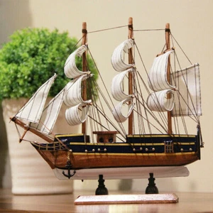 Model Ship Wooden Sailing Boat Decoration Nautical Schooner Wood Home Decor Gift - Picture 1 of 12