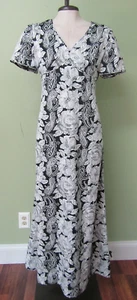 VINTAGE 1970'S BLACK & WHITE ROSE PRINT MAXE DRESS / 38" BUST MEASURE - Picture 1 of 7