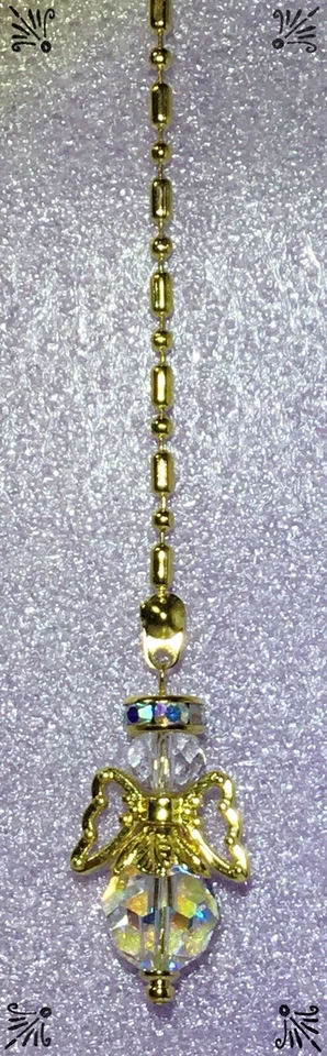 Handcrafted Bright Gold Angel Bar And Ball Chain Made With Swarovski Lamp Pull - Image 1 of 4