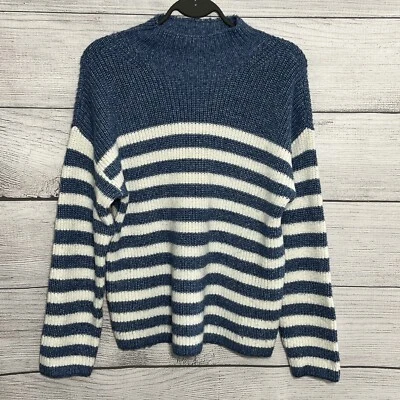 Pulôver feminino St Johns Bay suéter de malha manga longa listrado azul branco tamanho G - Imagem 1 de 4